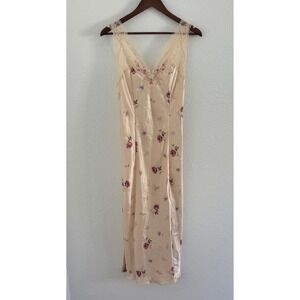 VTG Victoria's Secret Satin Floral Slip Dress M Lace Embroidered Coquette Fairy